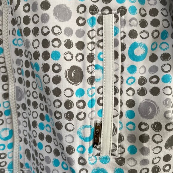 Bylyse Activewear Full Zip Nylon Blend Abstract Circle Print Jacket Blue Wht XS - Picture 9 of 11